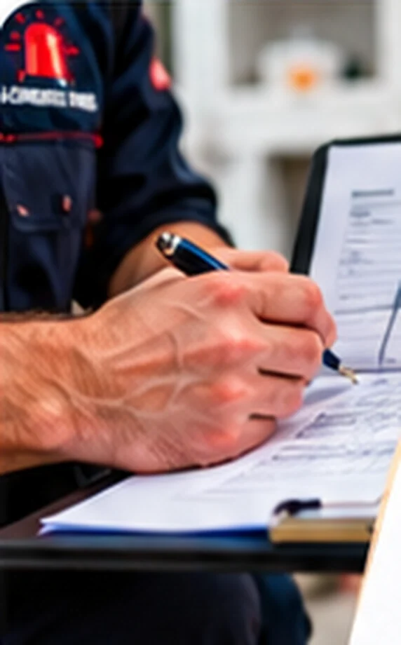 Artisan en train de rédiger un rapport d'intervention sur un carnet